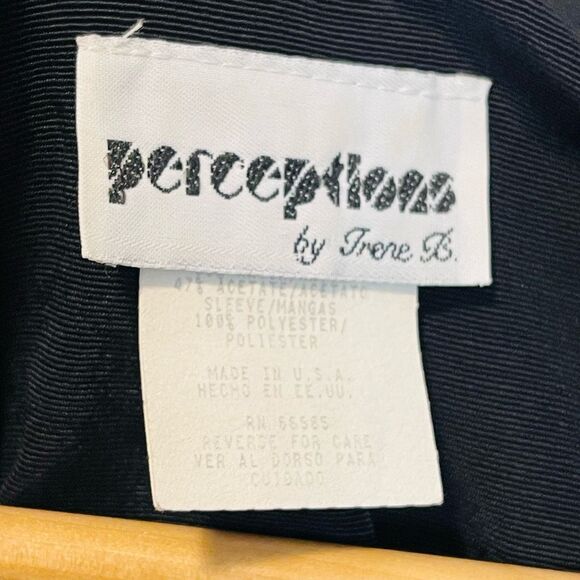 Vintage Perceptions Black Mesh Sleeve Satin Trim Longline Blazer Size 16 - Picture 5 of 8